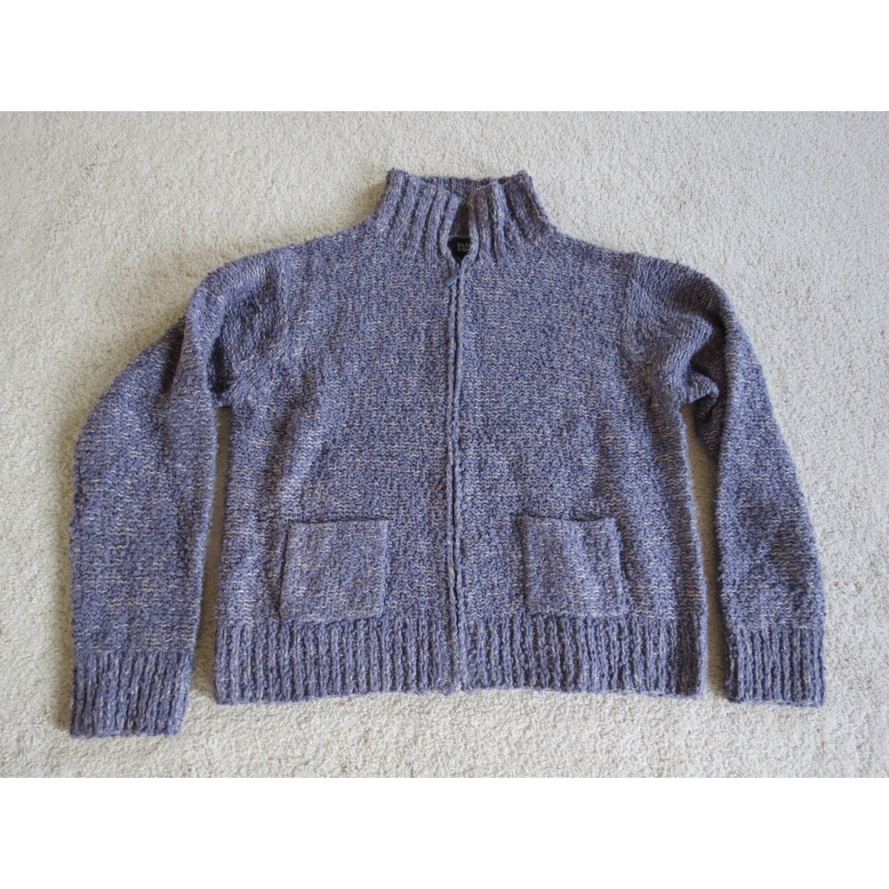 Eileen Fisher Purple Knit Fuzzy Fleece Full Zip Sweater Medium Cotton Linen
